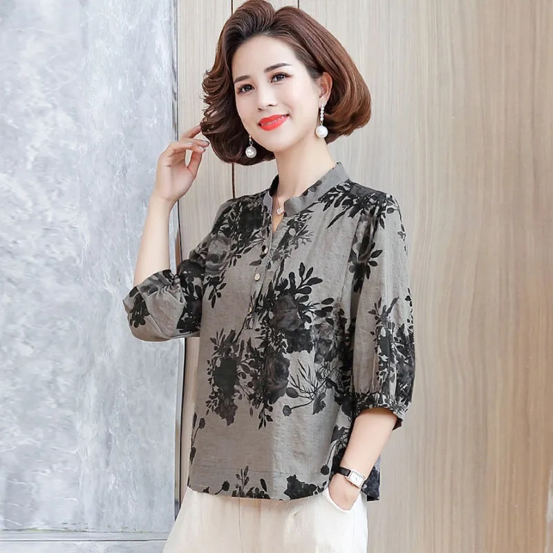 Áo Thun cotton Tay Lửng Thời Trang Cho Phụ Nữ Trung Niên