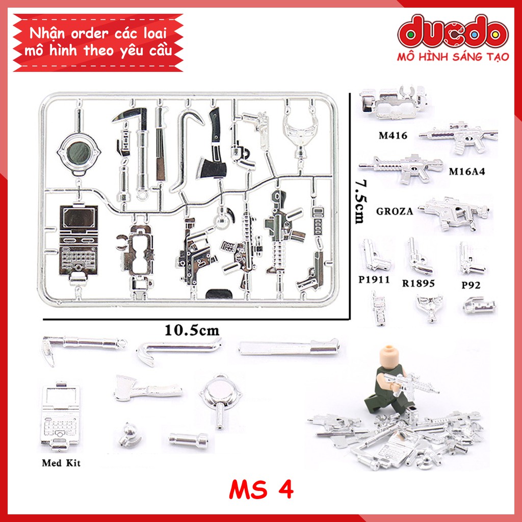 Vỉ Phụ kiện trang bị vũ khí sơn vàng, bạc siêu chất - Đồ chơi Lắp ghép Mini Minifigures Army lính Mô hình ww2