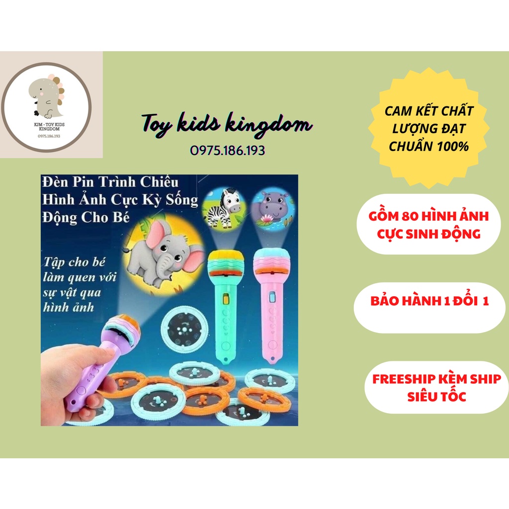 [Xả kho siêu rẻ] Đèn pin chiếu hình cho bé 80 hình động vật sắc nét