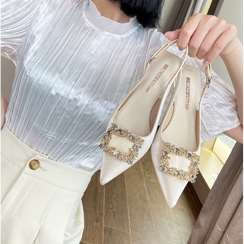 Sandal cao gót lụa khoá đá vuông siêu hot hit fullbox