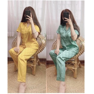 Đồ bộ pijama gấm -tay ngắn quần dài