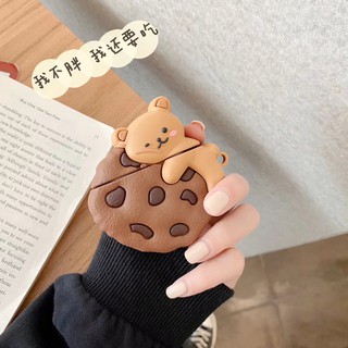 Vỏ bọc hộp sạc tai nghe Airpods 1/2/Pro hình gấu và bánh quy (không bao gồm tai nghe)