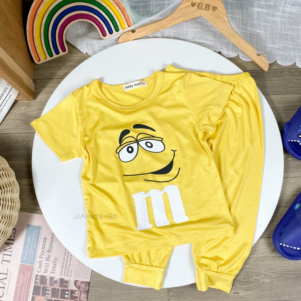 Bộ Cộc Tay Quần Dài THUN LẠNH MINKYMOM In Hình Mặt Biểu Cảm Cho Bé TN-IN86