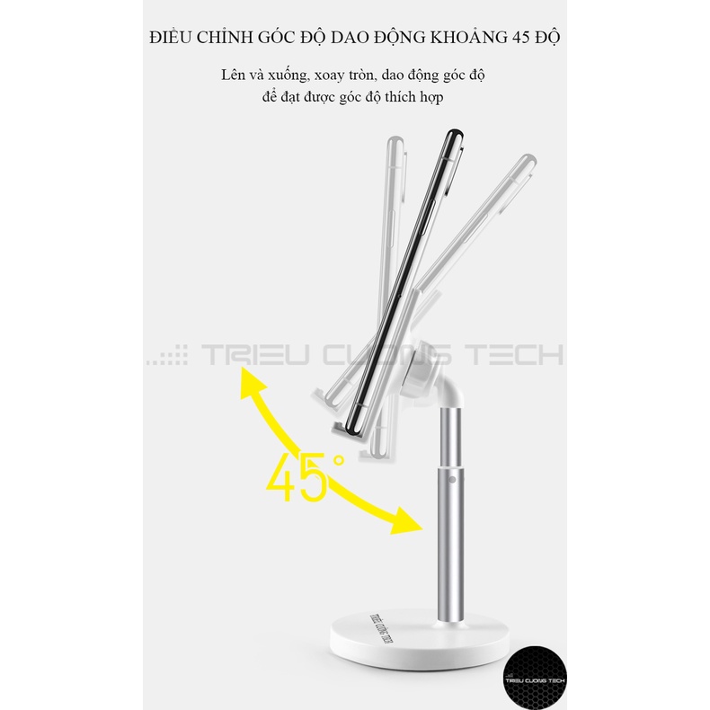 Giá Đỡ Điện Thoại Máy Tính Bảng Ipad Triều Cường Tch Hợp Kim Nhôm ABS Cao Cấp Nâng Hạ - Xoay Tròn-Điều Chỉnh Góc Độ