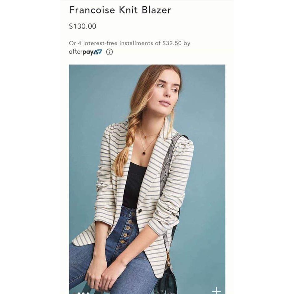 (SIZE 2US) ÁO VEST FORM DÀI BY ANTHROPOLOGIE CHÍNH HÃNG - FRANCOISE KNIT BLAZER MÀU KEM SỌC NGANG XÁM (A51-HLK1)