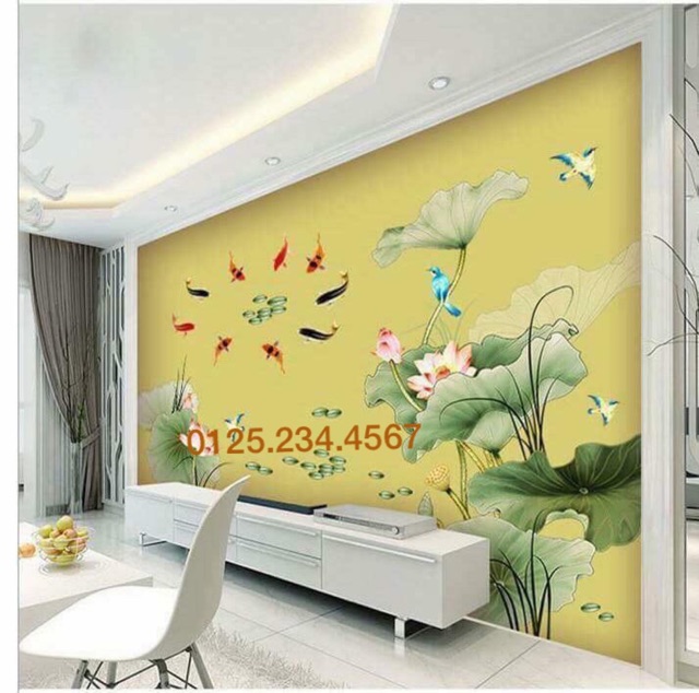 Decal dán tường Cá và hoa sen 3D SIÊU HOT | BigBuy360 - bigbuy360.vn