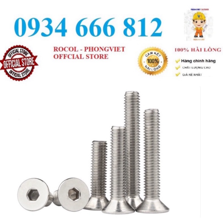 Combo 50c bulong lục giác chìm đầu bằng INOX 304 M5, M5X10, M5X12, M5X16, M5x20,M5x25,M5x30,M5x40