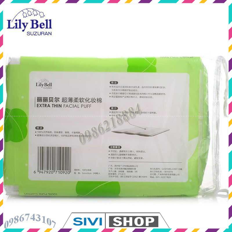 Bông tẩy trang Lily Bell vỏ xanh Extra Thin 240 miếng