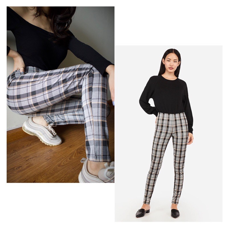 Quần legging Express kẻ caro chất co giãn mát VNXK