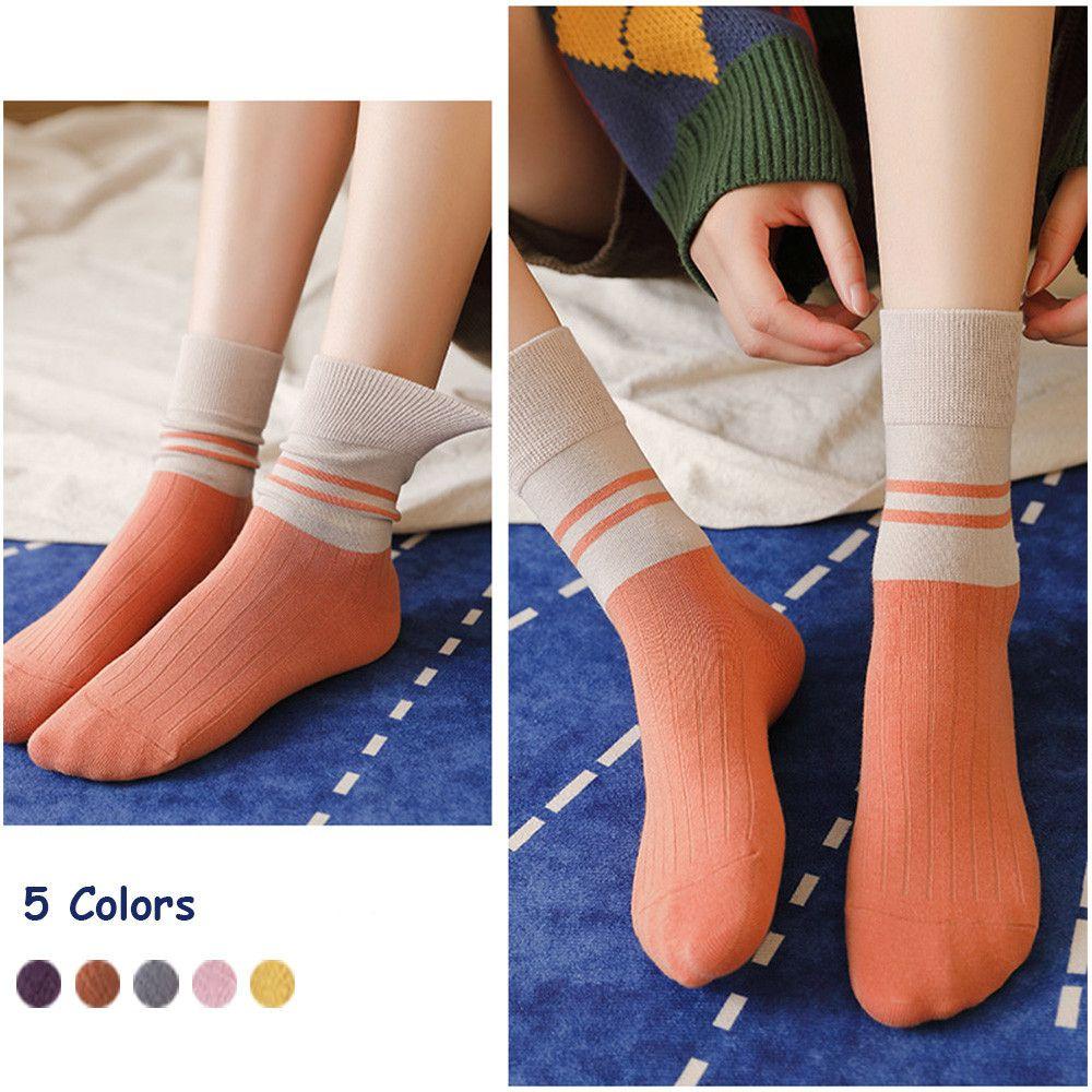 Vớ Cotton Thoáng Khí Họa Tiết Kẻ Sọc Thời Trang Thu Đông