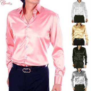 Áo sơ mi nam Satin lụa dài tay Slim Business Form Casual Tops Classic