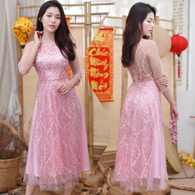 Sét Áo Dài Cách Tân Đính Cườm Phối Chân Váy Ảnh Chụp Thật 100%