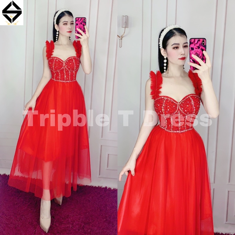 Đầm xoè 2 dây kết cườm ngực gợi cảm sang trọng TRIPBLE T DRESS - size M/L - MS349V