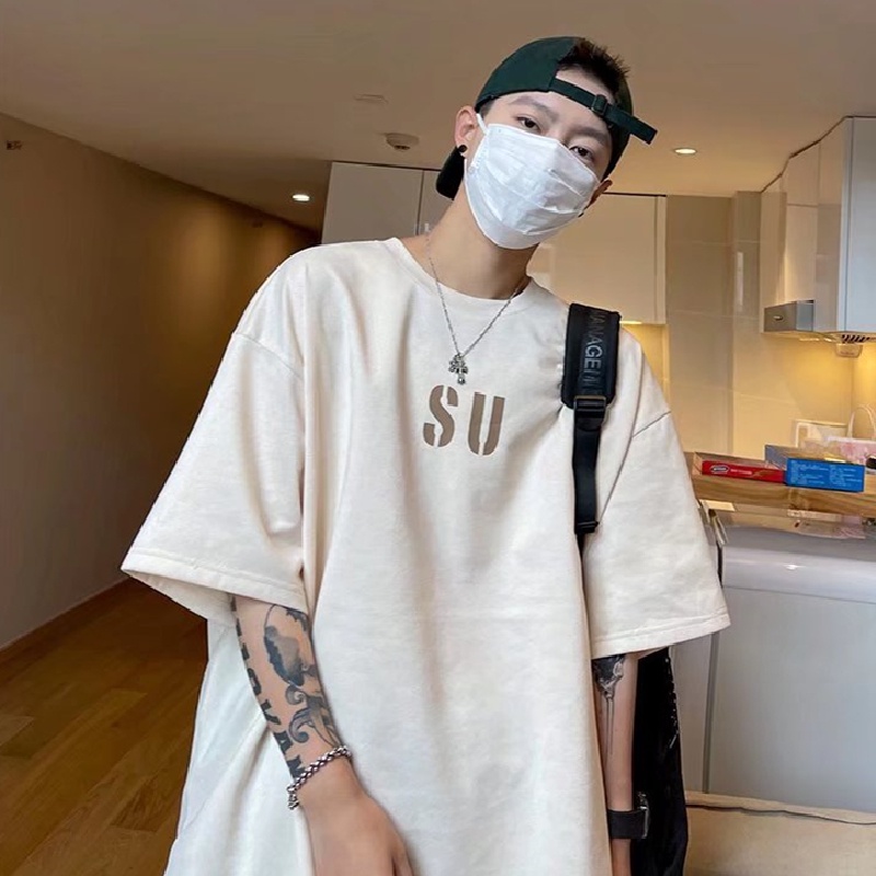 Áo Thun Tay Ngắn Dáng Rộng In Chữ Phong Cách Nhật Bản Thời Trang Mùa Hè Cho Nam Size M-5XL