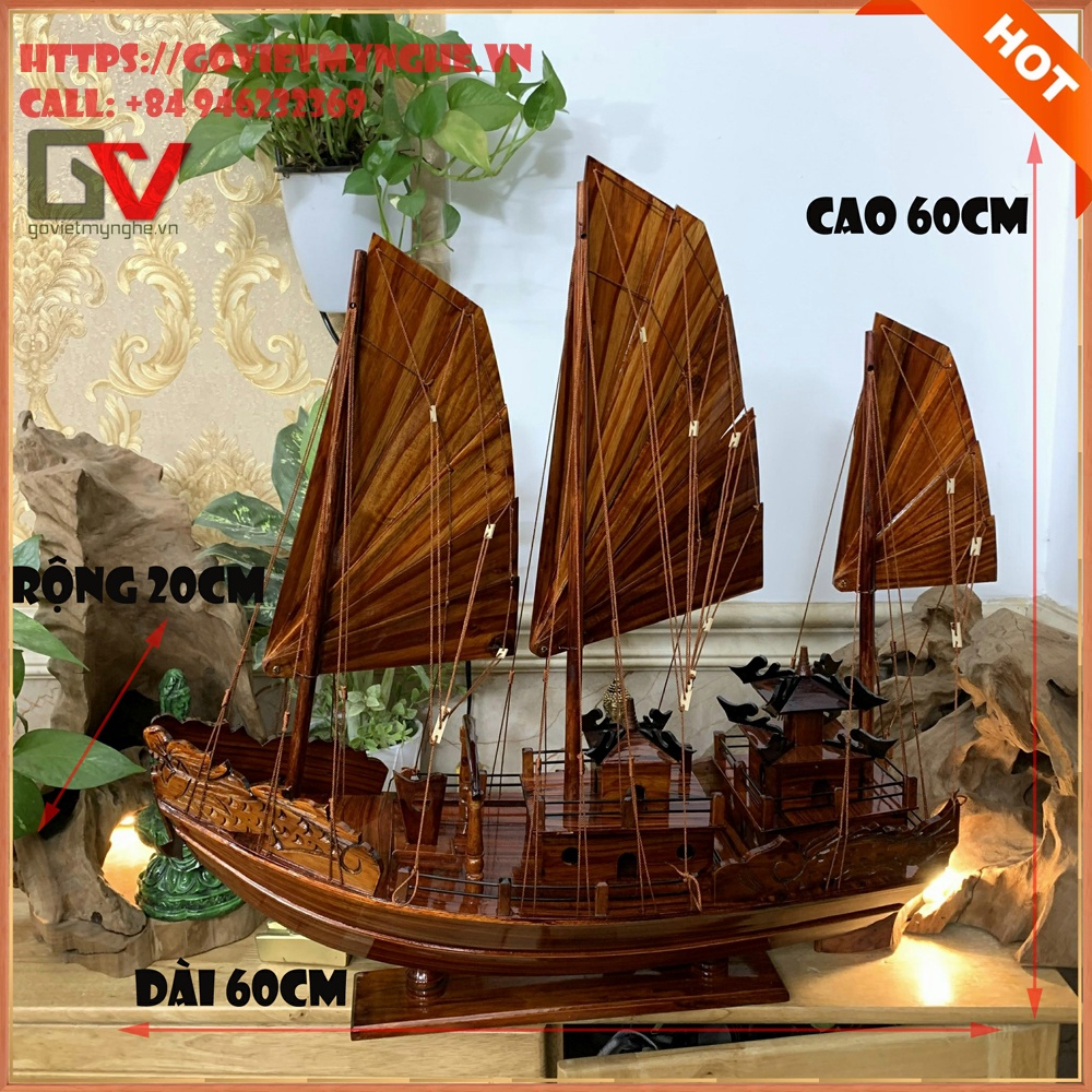 Mô hình tàu hạ Long gỗ - thuyền gỗ trang trí thuận buồm xuôi gió trang trí phong thủy - Gỗ Tràm Tự Nhiên