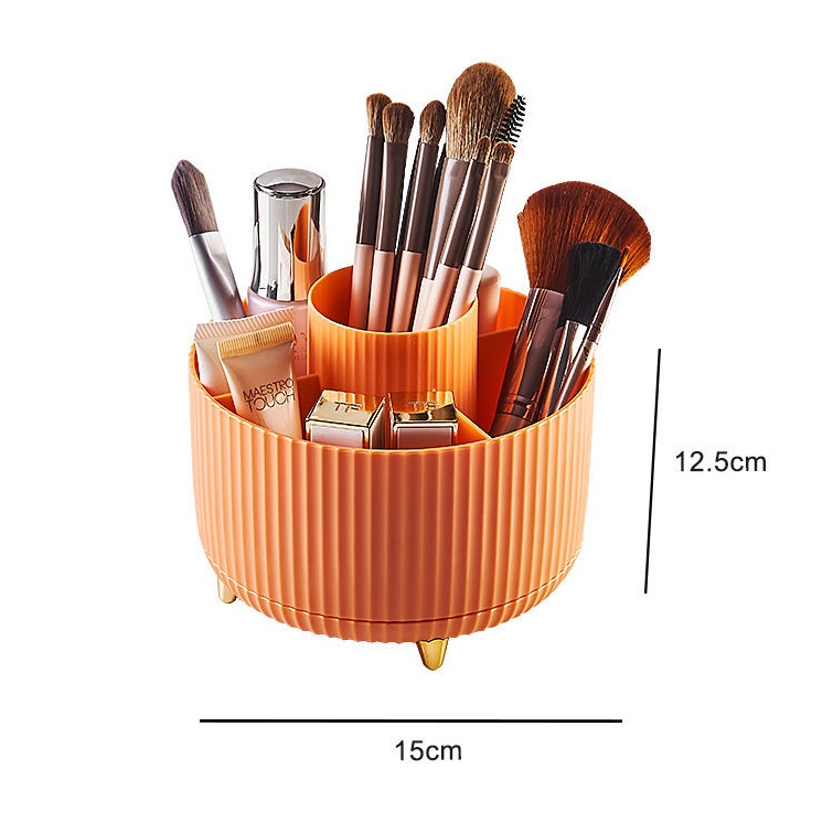 A - LIFE Hộp Đựng Cọ Trang Điểm / Son Môi / Mỹ Phẩm Để Bàn Dạng Xoay Tiện Lợi