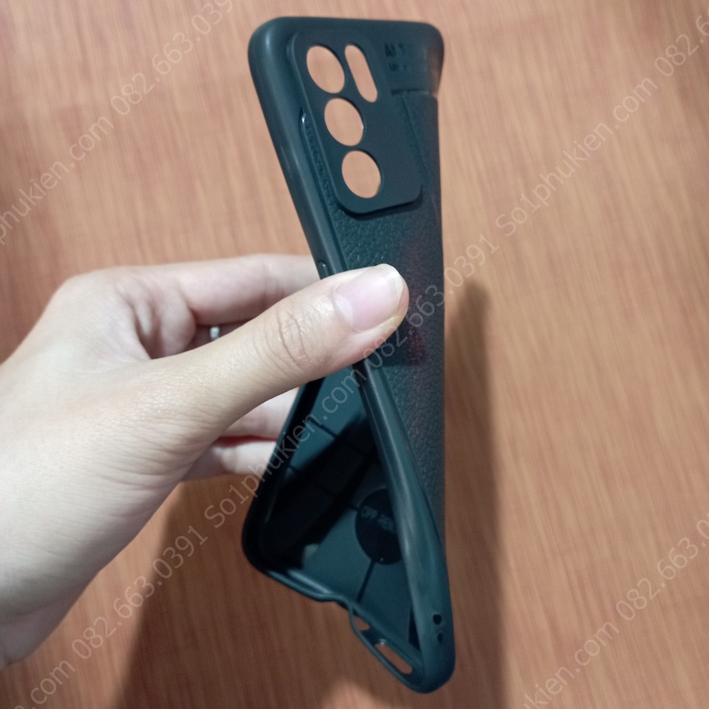 Ốp lưng dẻo đen Oppo Reno 6 - 5G giả da, siêu dẻo, siêu bền