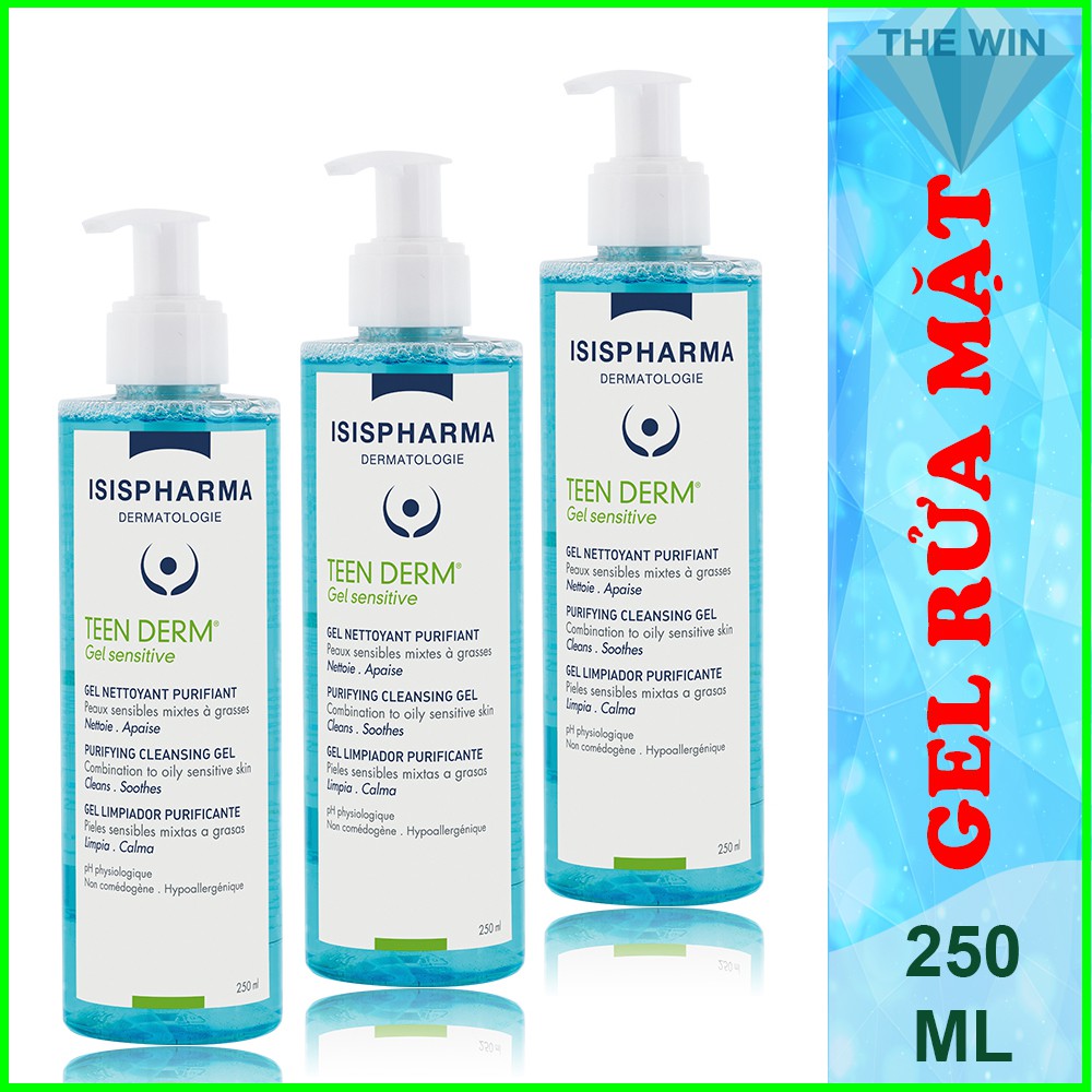 [TRỢ SHIP] Gel Rửa Mặt Giảm Nhờn Mụn Cho Da Nhạy Cảm Teen Derm Gel Sensitive - ISIS Pharma 250ml Chính Hãng (Date 2025) | BigBuy360 - bigbuy360.vn