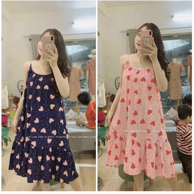 Đầm Bầu Lanh 2 Dây Ngủ Mát Mẻ