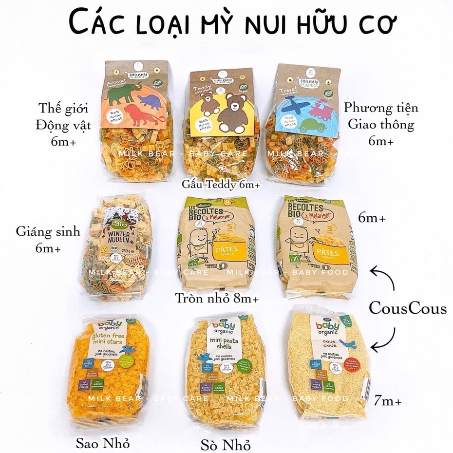 Nui Hữu Cơ, Mì Nui Hữu Cơ Cho Bé Ăn Dặm Hàng Nhập Khẩu Nhiều Hình Gói Nhỏ 50g