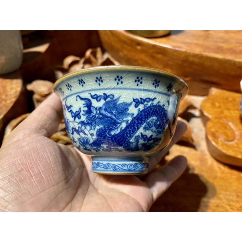 Chén Chủ Hoạ Tiết Long Phượng,Hoa Dây Sứ Cảnh Đức Thanh Hoa Men Rạn Phỏng Cổ Cao Cấp