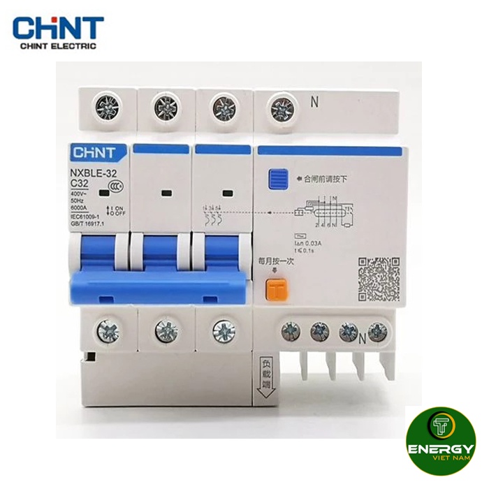 Attomat RCBO Chint 3P+N 63A NXBLE-63 - Thiết Bị Điện ENERGY
