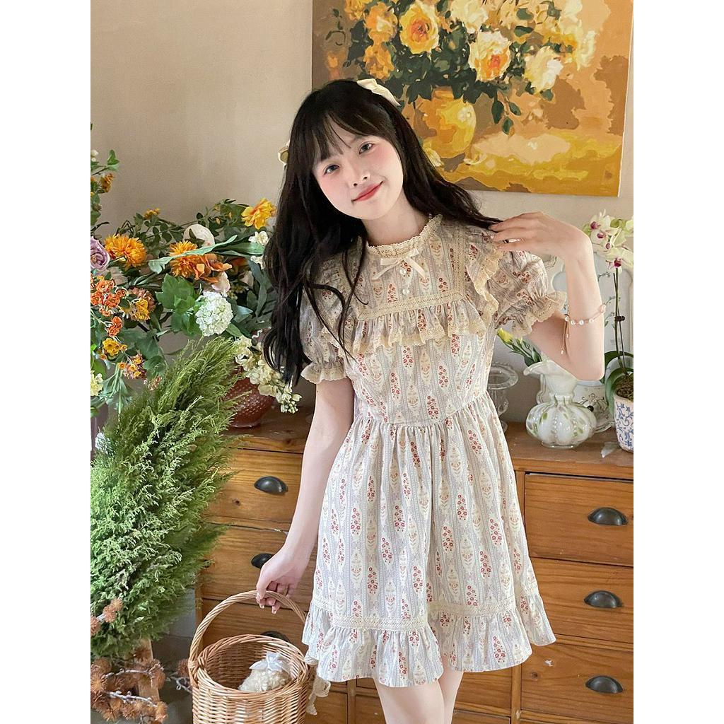 Đầm nữ Phong Cách Pháp, Váy nhẹ nhàng thanh lịch dịu dàng nữ tính, họa tiết nhỏ, váy nữ