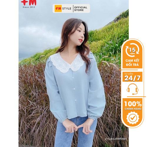 Áo kiểu nữ FM Style dài tay cổ sen phối ren thời trang Hàn Quốc phong cách bánh bèo 211209406