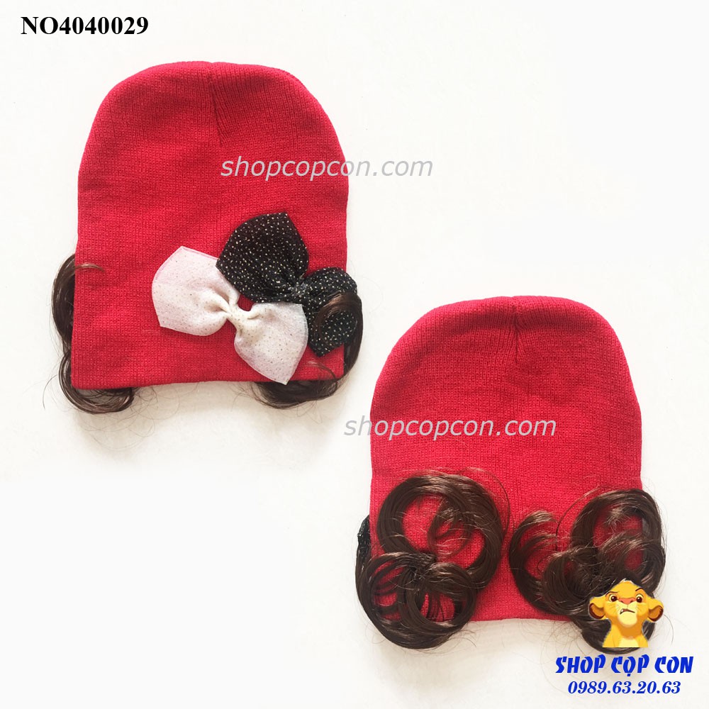 Nón len tóc giả 2 nơ kim tuyến