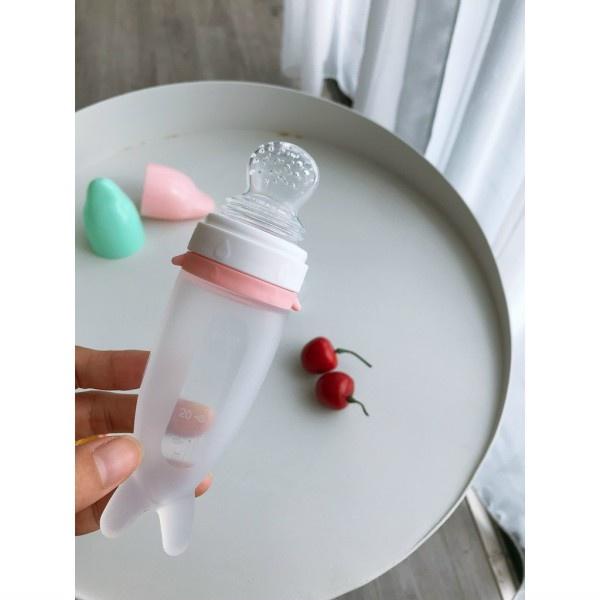 Bình thìa ăn dặm bột,uống sữa 2 IN 1 kèm núm nhai hoa quả silicon chuẩn hãng Vcool