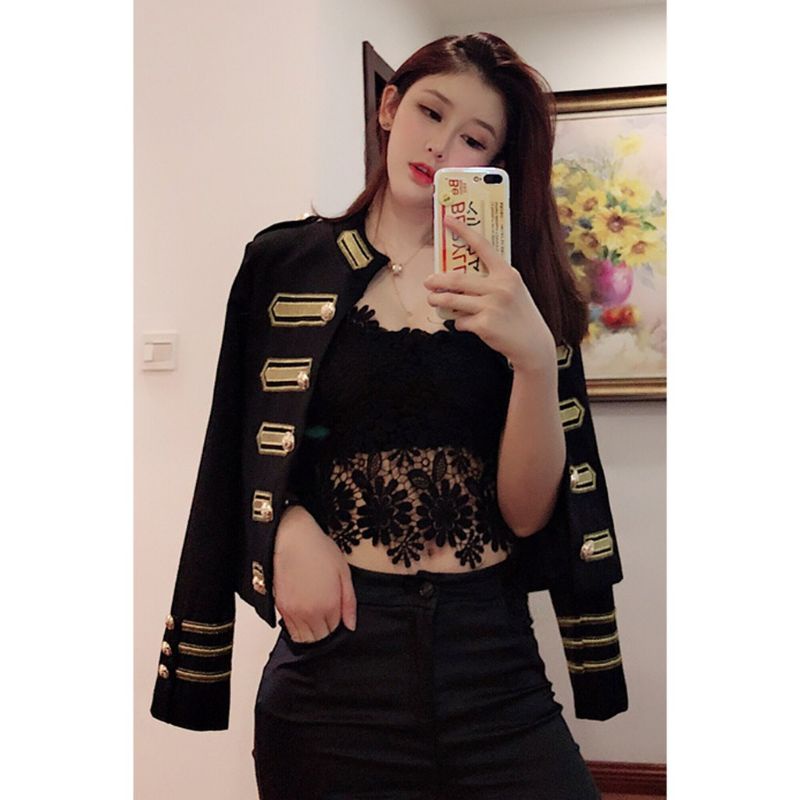 :Áo khoác Blazer kaki thêu nổi Hoàng Gia