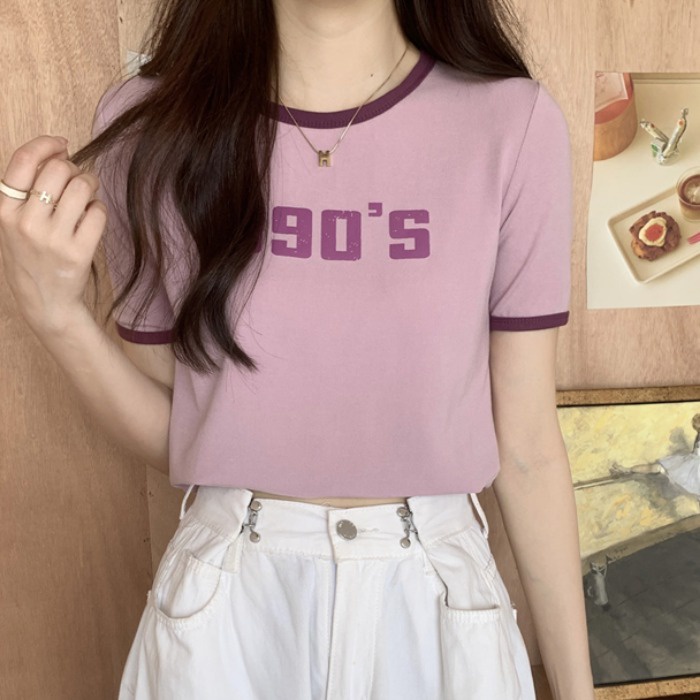 Áo Thun Dệt Kim Ngắn Tay In Họa Tiết Thời Trang Dễ Phối Đồ