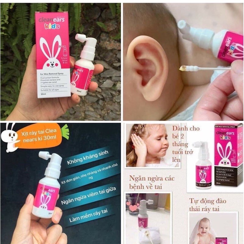 Xịt tan ráy tai Clean ears cho bé hàng Úc 30ml