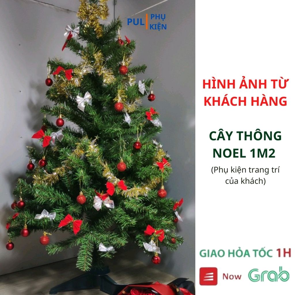 Cây thông noel 1m2 mini để bàn kèm đèn led vàng lung linh, ngôi sao đỉnh và dây kim tuyến trang trí noel xinh xắn