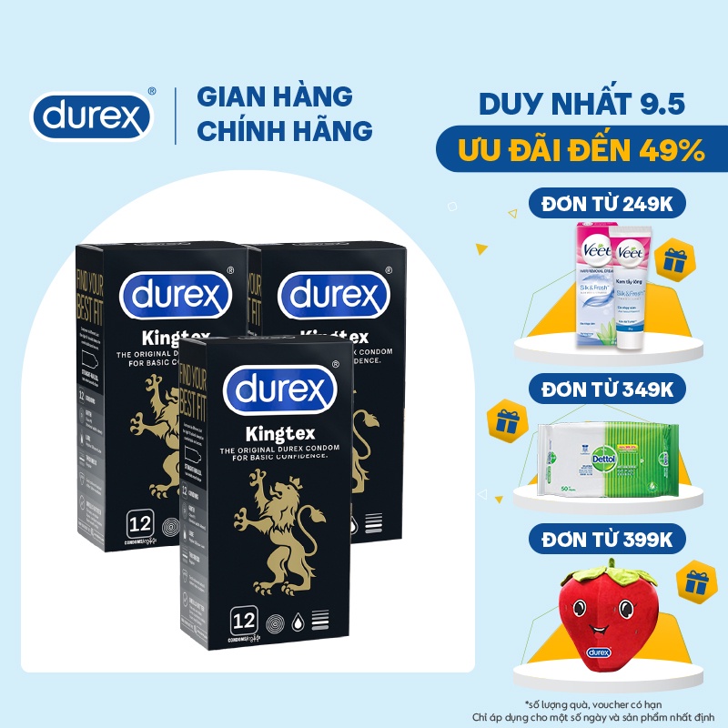 Bộ 2 hộp Bao cao su Durex Kingtex 12s + Tặng 1 hộp cùng loại