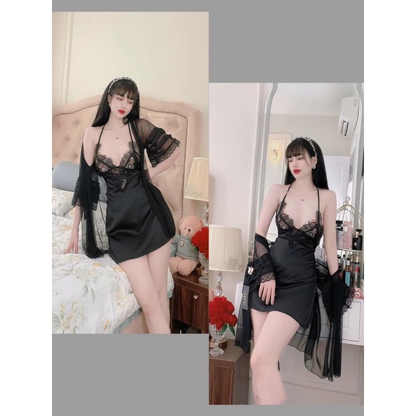 BÁN SỈ _Váy ngủ sexy lưng ren đan dây, đầm ngủ lụa quyến rũ QUẢNG CHÂU SP071  (ảnh thật video chính chủ)