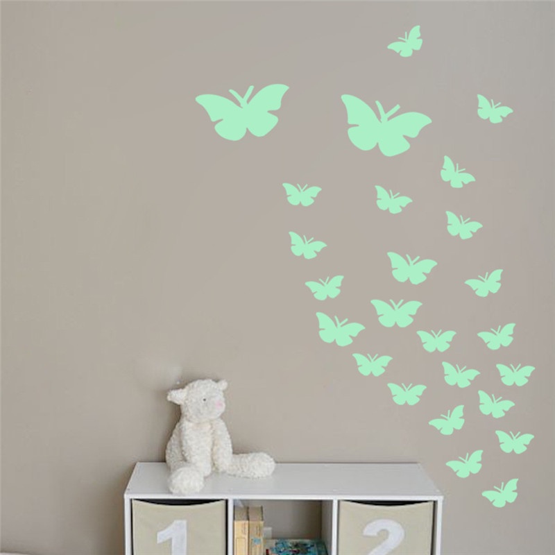 1 Bộ Decal dán tường Họa Tiết Hình Con Bướm Màu Dạ Quang Dùng Trang Trí Phòng Ngủ Cho Trẻ