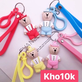 Móc khoá gấu vàng đội mũ sẵn hàng