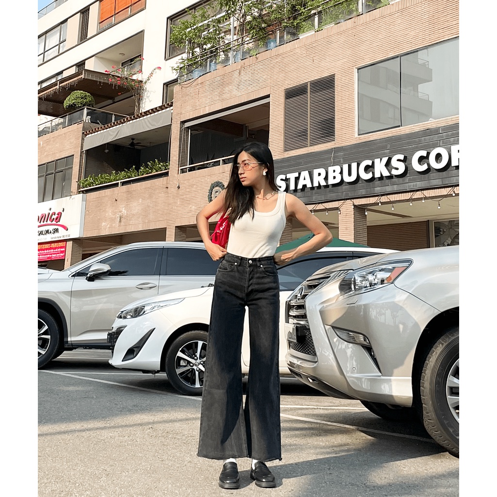 TheBlueTshirt - Quần Jeans Ống Rộng Màu Xám - City Wide Leg Jeans - Urban Grey