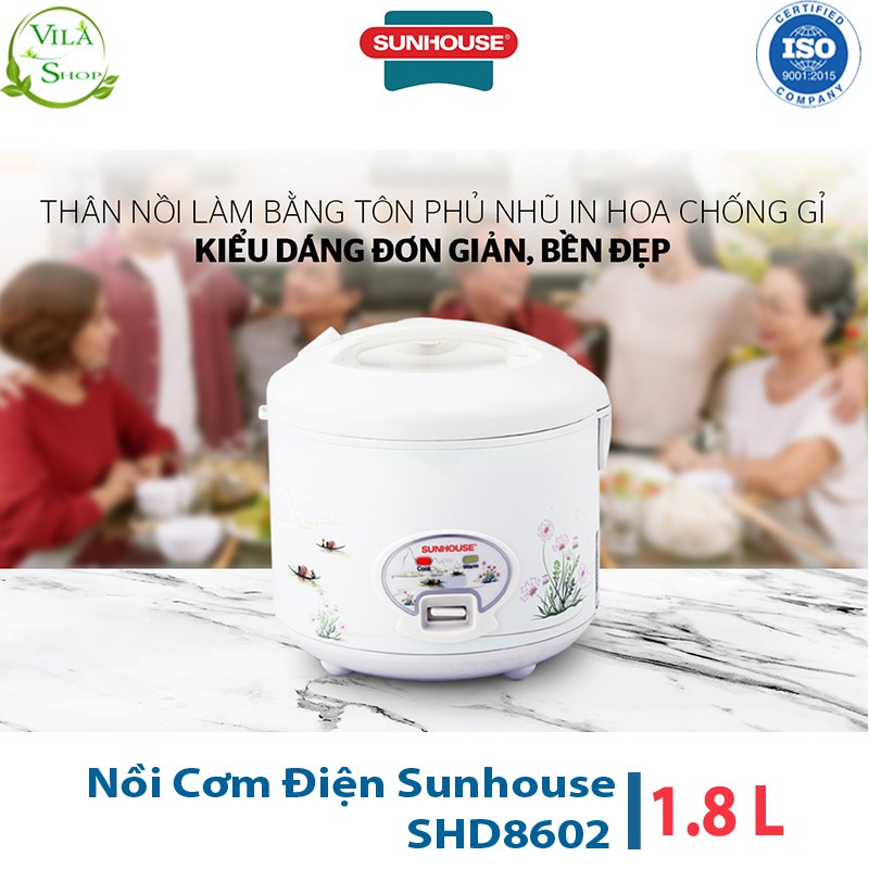 Nồi Cơm Điện, Nồi Cơm Đa Năng Sunhouse SHD8602 1.8L, Lòng Nồi Chống Dính Whitford (USA) Siêu Bền