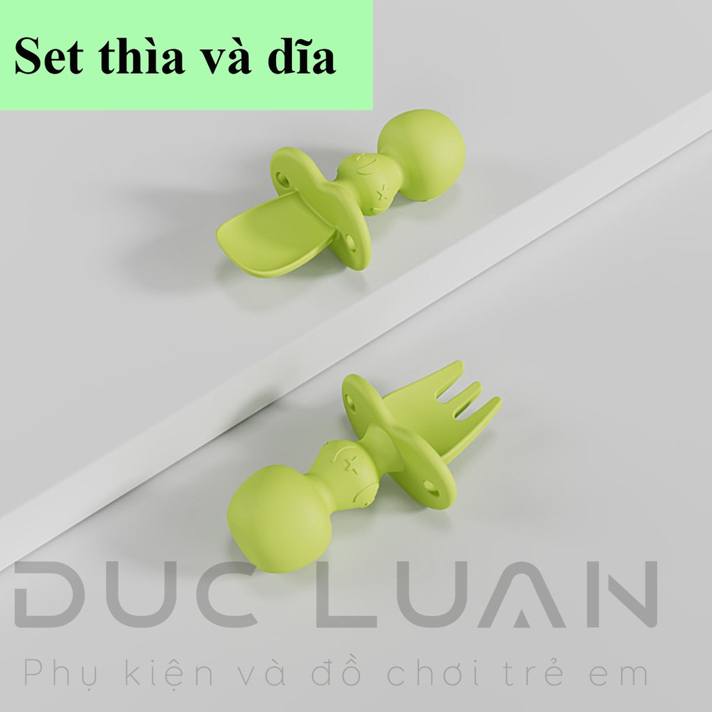 Set thìa và dĩa cán ngắn cho bé tập ăn dặm - Thìa và nĩa tập xúc, tập ăn chống hóc - cho trẻ từ 6 tháng