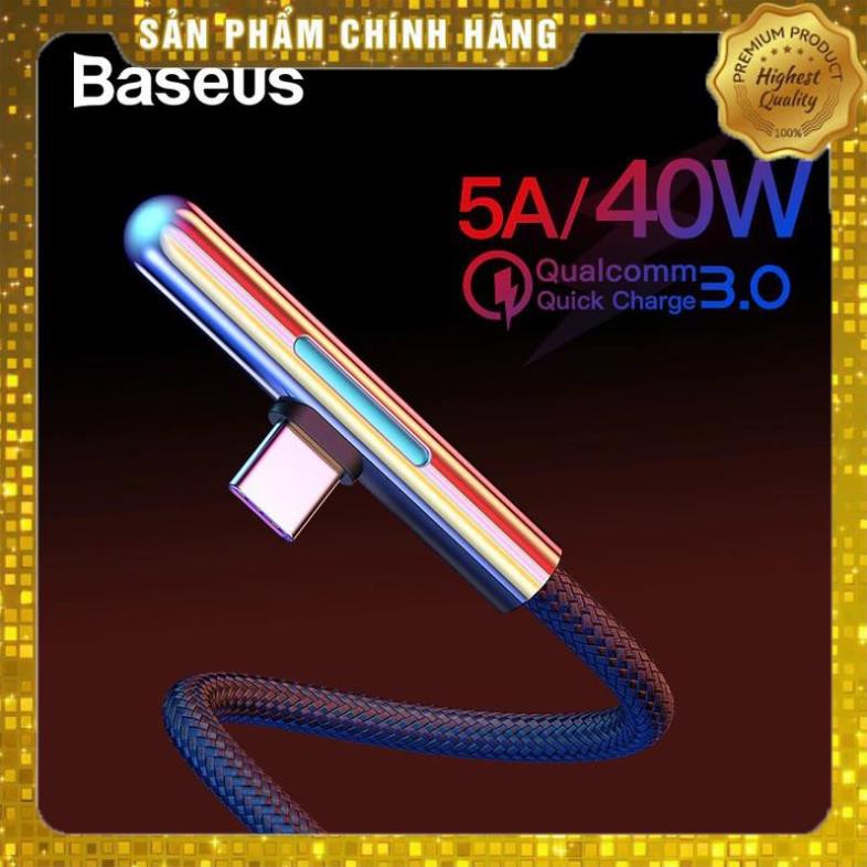 Dây cáp sạc nhanh 40W/5A Type-C hiệu Baseus Iridescent lamp đầu cắm 90 độ hỗ trợ chơi game cho điện thoại / Macbook