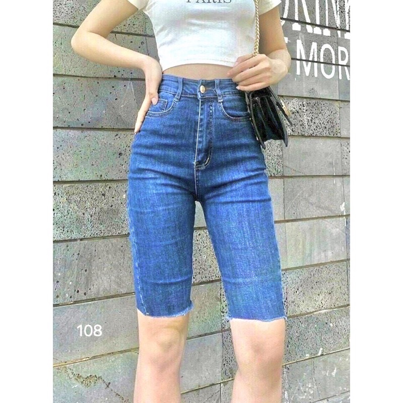Quần Jean Ngố Trơn Co Giản Lưng Siêu Cao