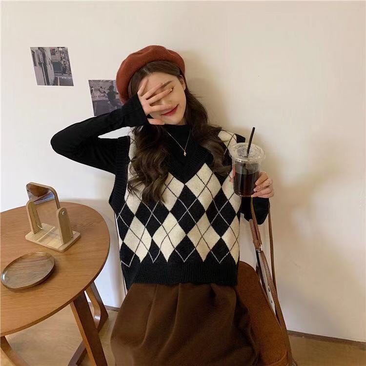 Áo len không tay cổ chữ V dáng rộng thiết kế mới thời trang theo phong cách Hàn Quốc cho nữ