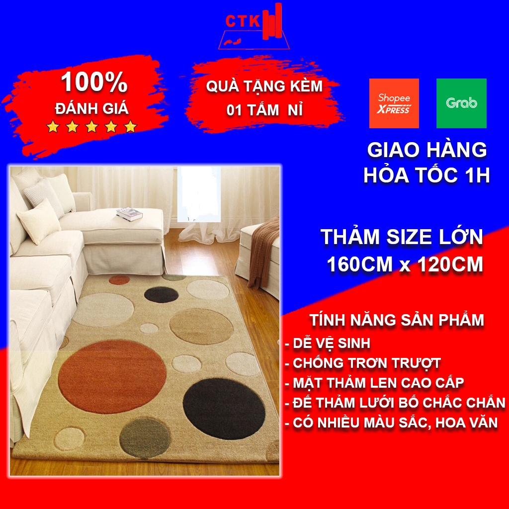 Thảm trải sàn phòng ngủ, thảm trải sàn phòng khách trang trí len cao cấp TNK 160x 120cm