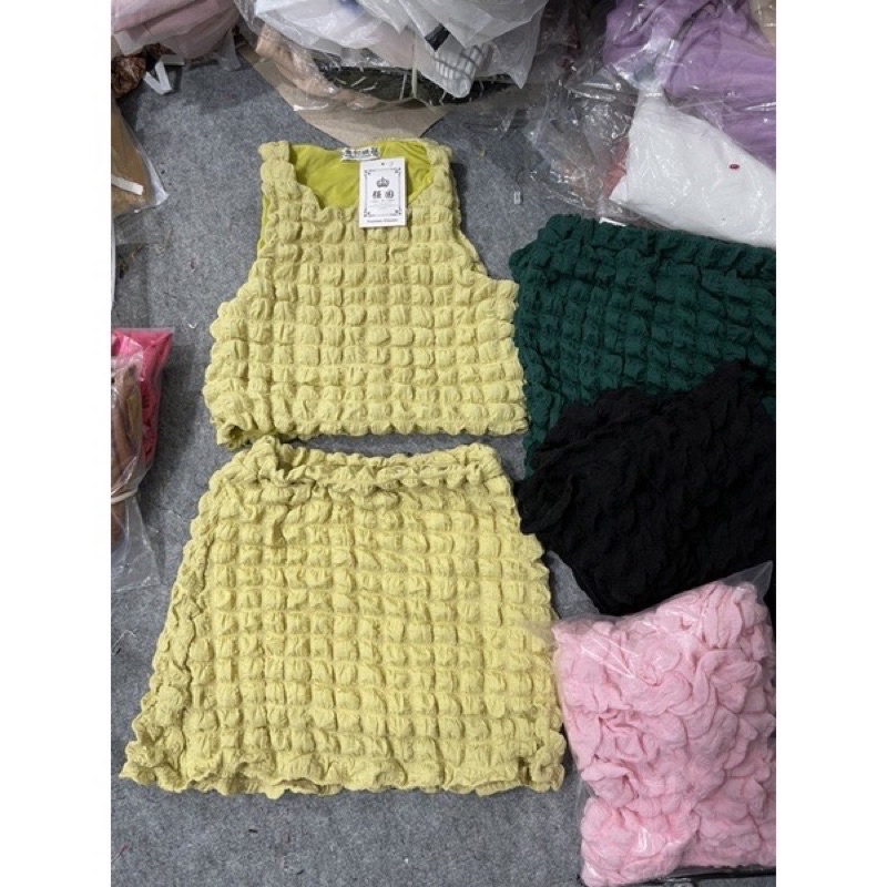 Set Bộ Xốp Áo Croptop Sát Nách Phối Chân Váy Ngắn alohashop91