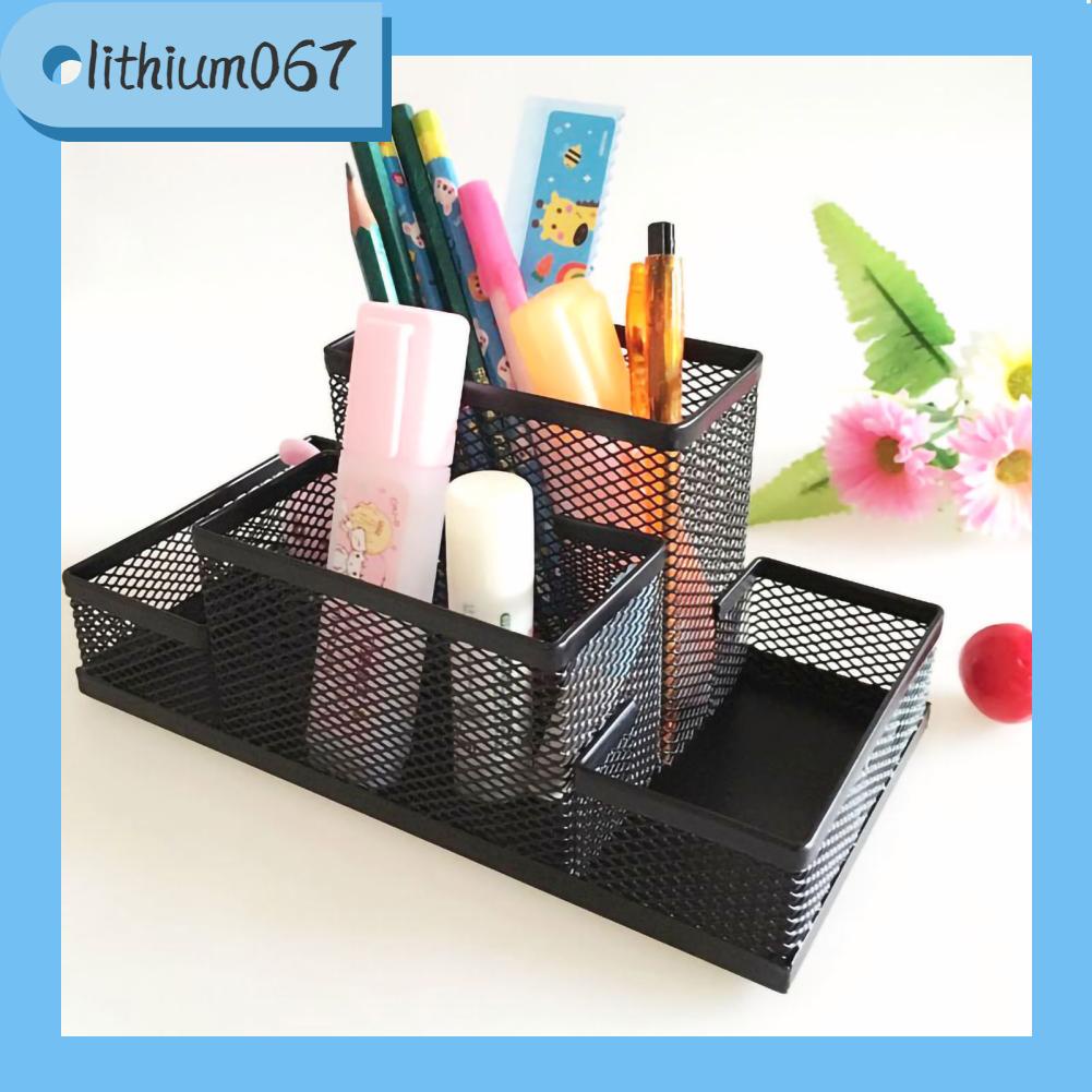 Hộp lưới đựng bút 4 ngăn sức chứa lớn đa năng màu đen sắp xếp tiện lợi cho nhà ở