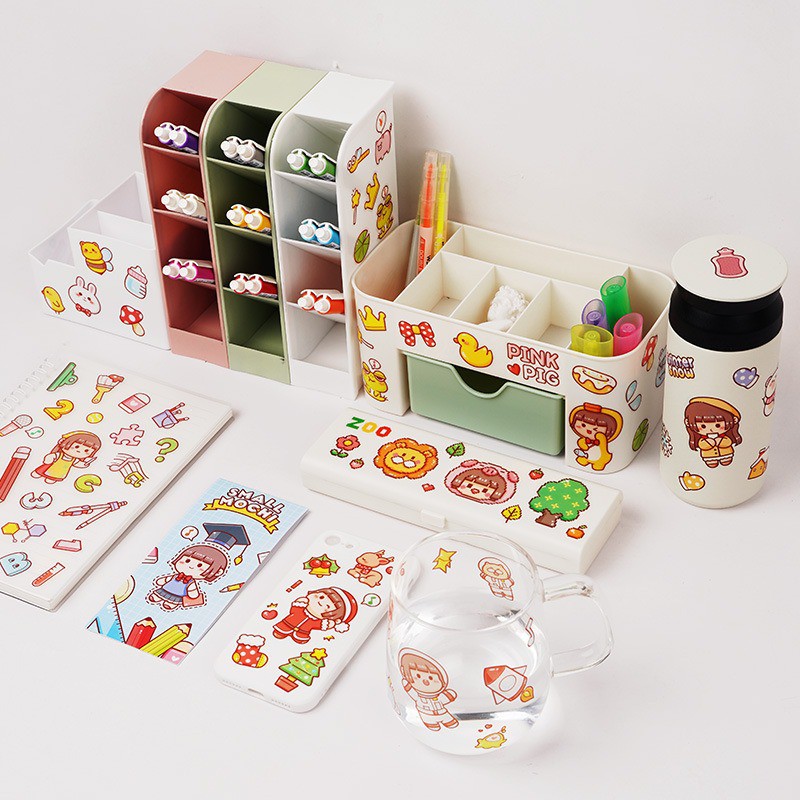 Sticker cute set 6 tấm hình dán dễ thương miếng dán công chúa trang trí sổ planner bullet journal dụng cụ dán MOCHI