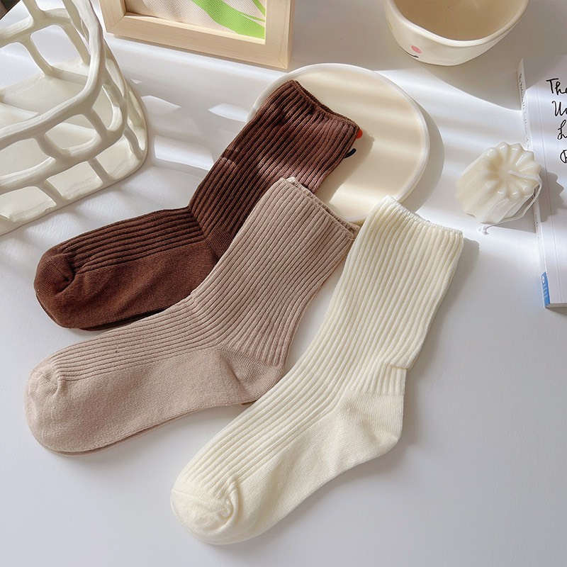 Tất vớ cổ cao nam nữ tone nâu vintage 5 màu