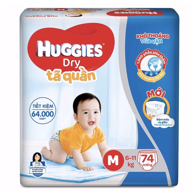 Bỉm Huggies quần/dán đủ size M74/L68/XL62/XXL56(Bao bì mới)